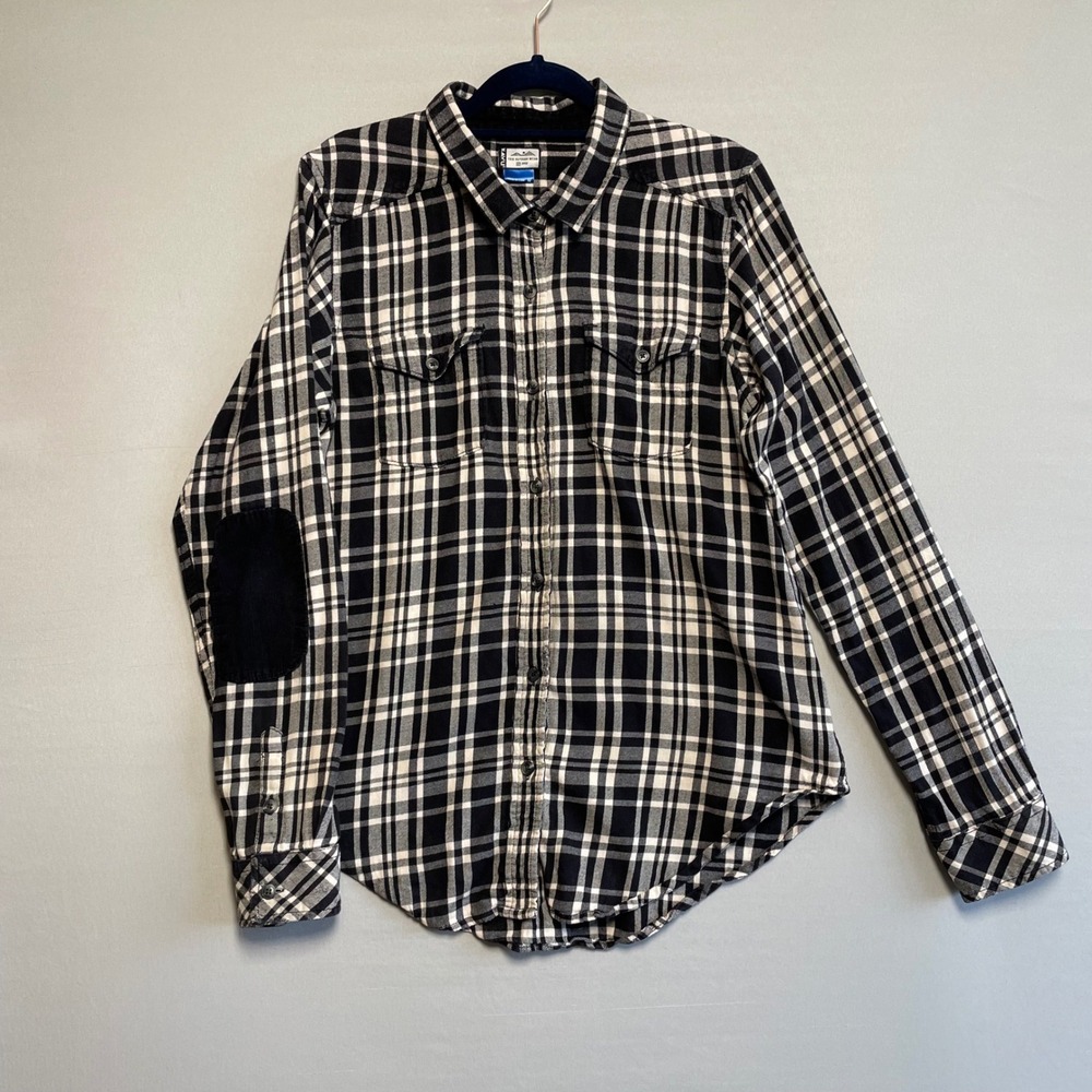 Kavu True Outdoor Wear Plaid Flannel Shirt Long Sleeve Button Up Black White M‎